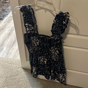 Amazon Women's Ruffle Floral Blouse - Black and Blue